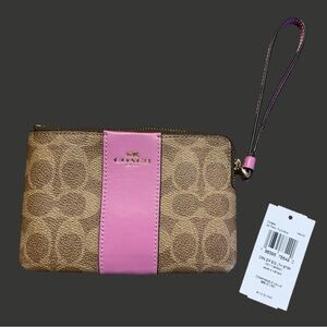 Coach Pink Accent Signature Canvas Wristlet